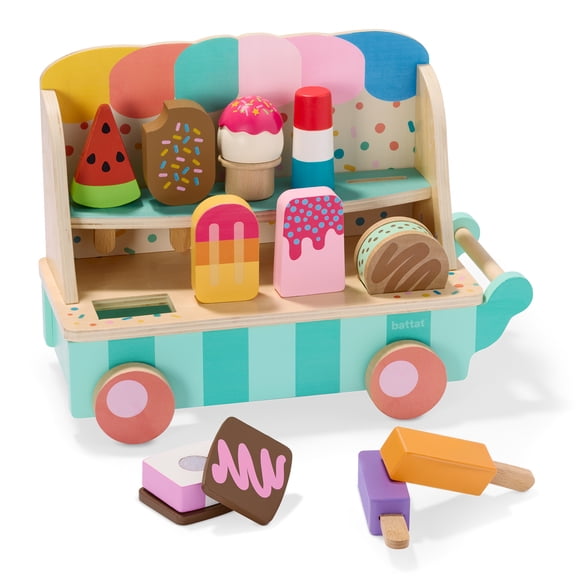 Battat Sweet Treat Wooden Ice Cream Cart Pretend Play Set for Ages 3 Years +