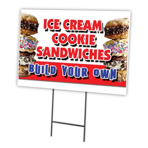 ICE CREAM COOKIE SANDWICHES BUILD YOUR OWN 12"x16" Yard Sign & Stake | Advertise Your Business | Stake Included Double Sided Image | Made in The USA