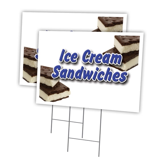 ICE CREAM SANDWICHES 2 Pack Of 18" x 24" Yard Sign & Stake | Advertise Your Business | Stake Included Image On Front Only | Made in The USA