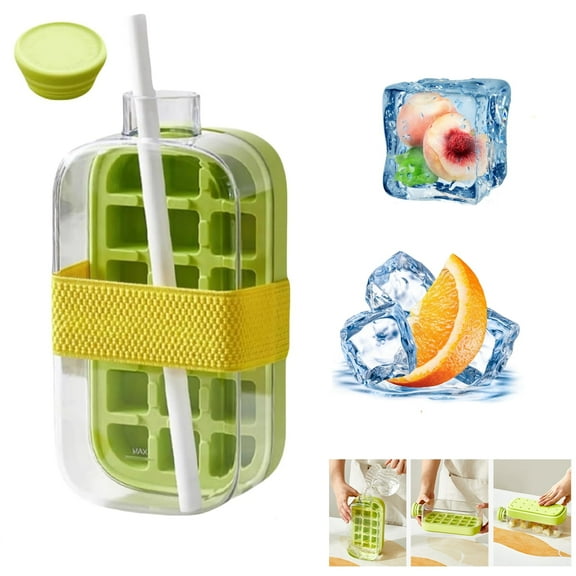 Ice Cube Bottle with Straw, Touch-Free Cube Tray for Freezer, Cool Summer Ice Cube Cup Home Making