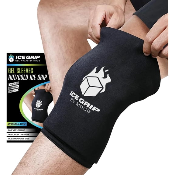 ICE GRIP Black Ice Pack Wrap, Reusable Hot & Cold Therapy Sleeve for Knee, Elbow, Hamstring, Ankle, Small