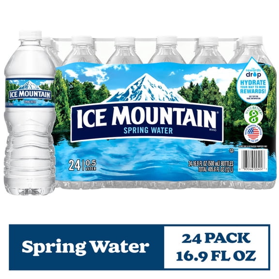 ICE MOUNTAIN 100% Natural Spring Water, 16.9 fl oz Bottles, 24 Pack