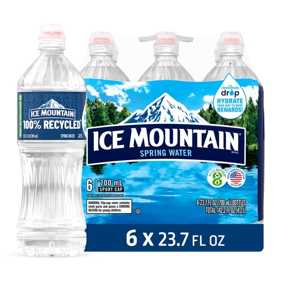 Ice Mountain Spring Water, 23.7 Fl Oz, 6-Pack Plastic Bottles
