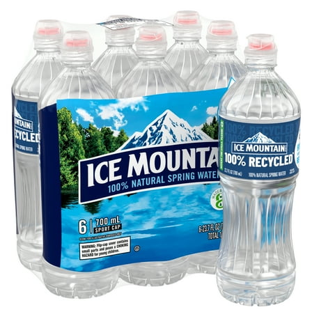 Ice Mountain Spring Water, Sport Cap, 23.7 fl oz, 6-Pack Plastic Bottles