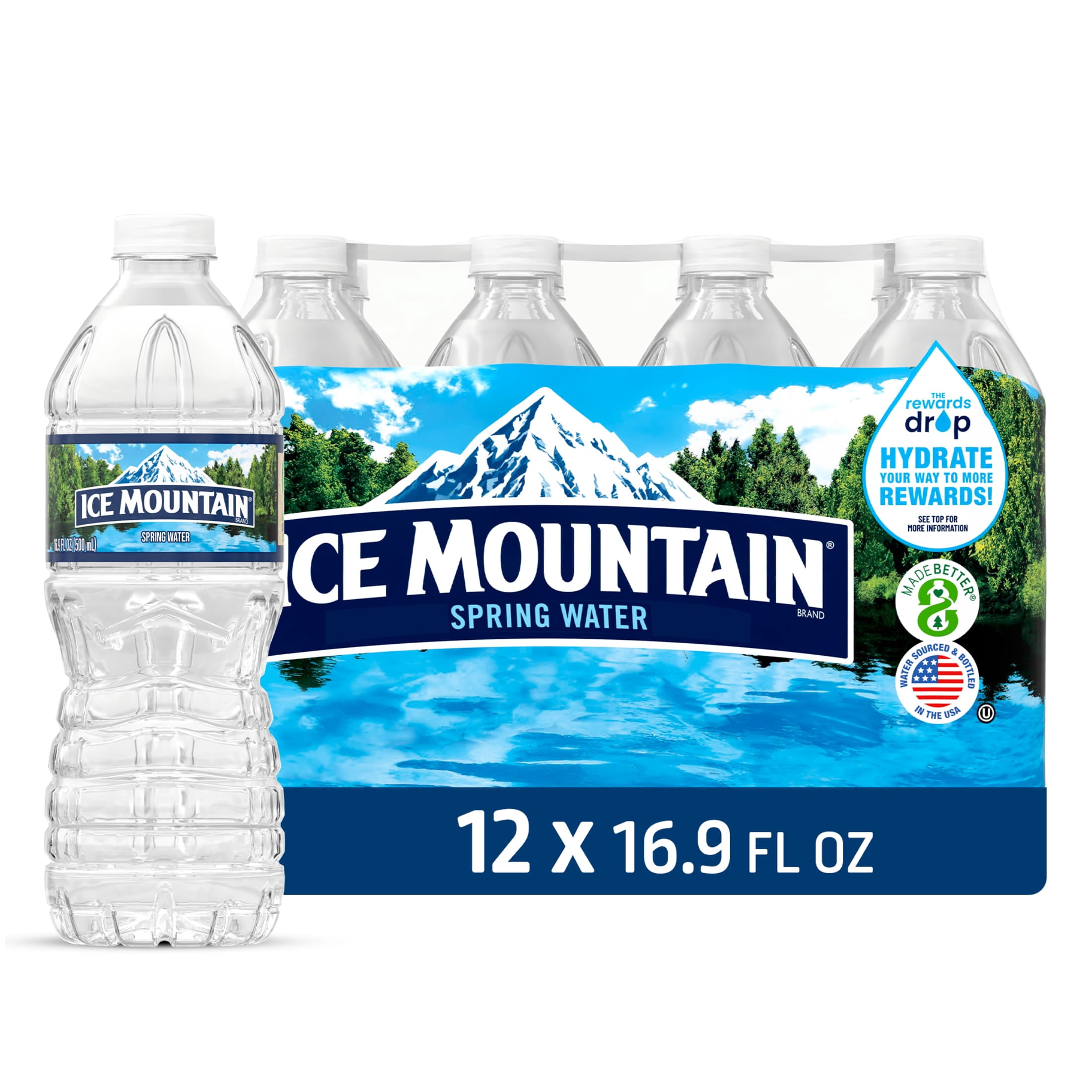 Ice Mountain Spring Water, 16.9 Fl Oz, 12-Pack Plastic Bottles