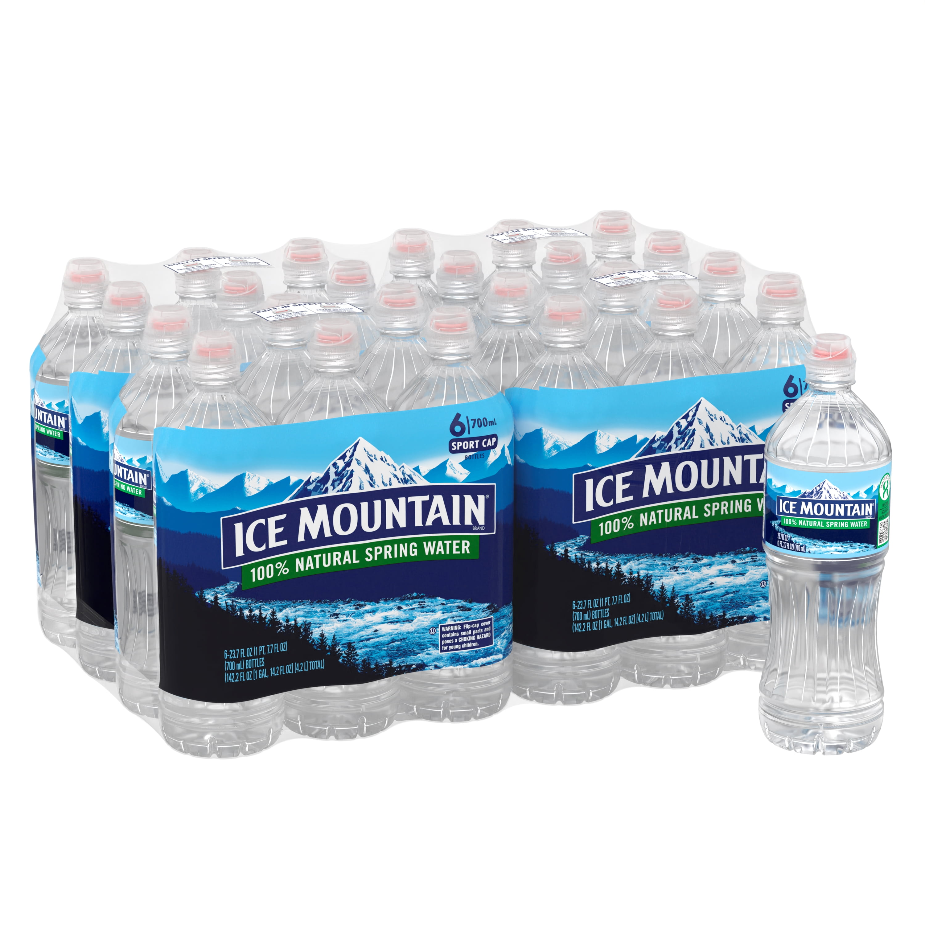 Ice Mountain Spring Water, Sport Cap, 23.7 fl oz, 24-Pack Plastic Bottles