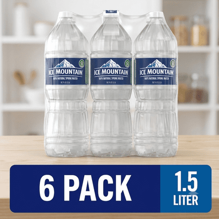 ICE MOUNTAIN Natural Spring Water, 1.5 Liter Plastic Bottles, 6 Pack