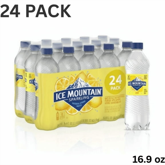 ICE MOUNTAIN Sparkling Water, Lively Lemon Flavor, 16.9 fl oz Bottles, 24 Pack  Naturally Flavored Carbonated Water with No Calories or Sweeteners
