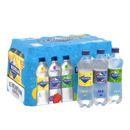 ICE MOUNTAIN Sparkling Water Variety Pack 24 Pack (16.9 fl oz)  Triple Berry, Lemon & Lime, Natural Flavored Sparkling Water