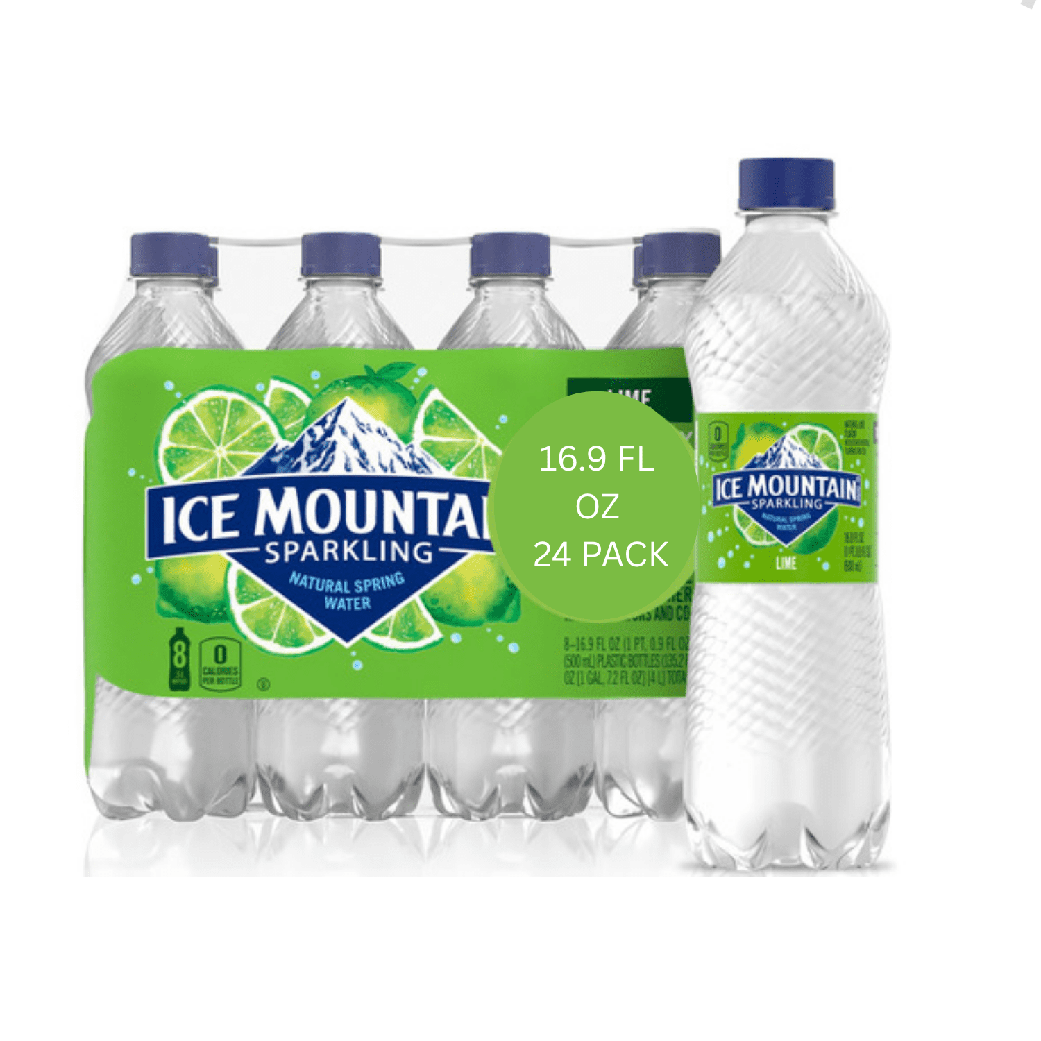 ICE MOUNTAIN Sparkling Water, Zesty Lime, 16.9 oz. Bottles 24 PACK