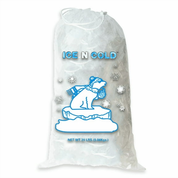 ICE N COLD 20 lb Crystal Clear Plastic Ice Bags with Cotton Drawstring for Ice Storage and Transport (Pack of 400)