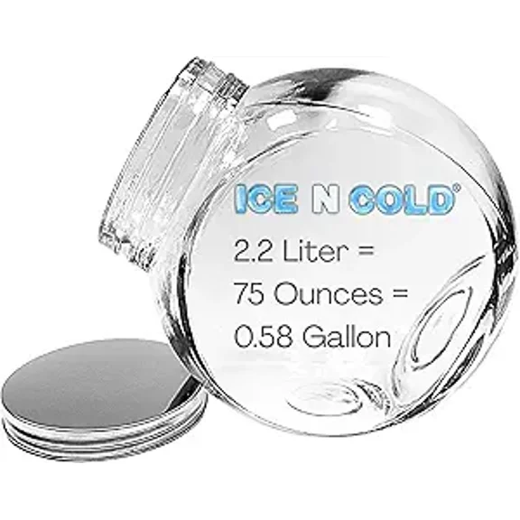 ICE N COLD Angled Glass Jar with Stainless Steel Lid | Multi-Use Storage Container (1, 2.2L - 75oz)