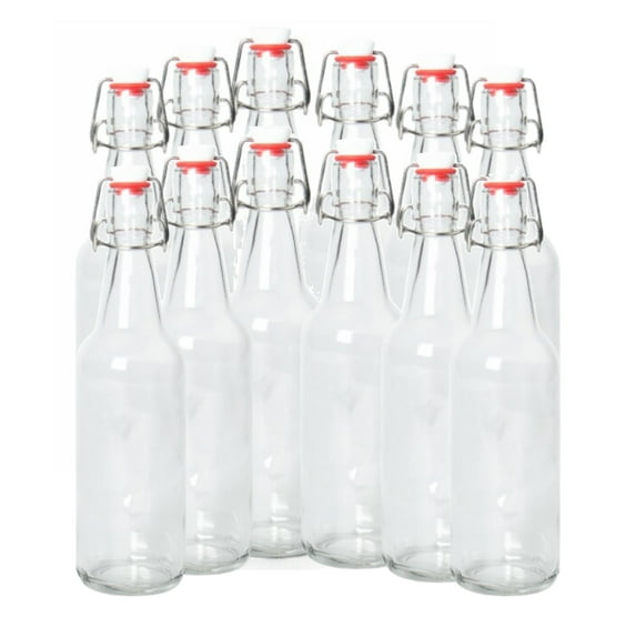 ICE N COLD Growler 16-20oz Clear Glass, Leak-Proof Airtight Seal, 12 Count