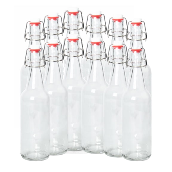 ICE N COLD Growler 16-20oz Clear Glass, Leak-Proof Airtight Seal, 12 Count