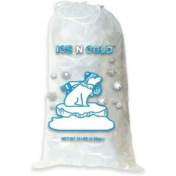 ICE N COLD Ice Bags with Drawstring Closure | 10lb, 100ct/cs | 41 mic Thickness | Portable Storage and Freezer Keeper