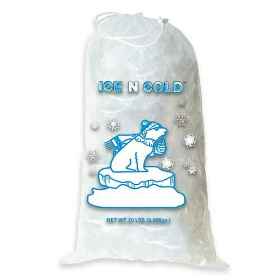 ICE N COLD Ice Bags with Drawstring Closure | 20lb, 300ct/cs | 50 mic Thickness | Portable Storage and Freezer Keeper