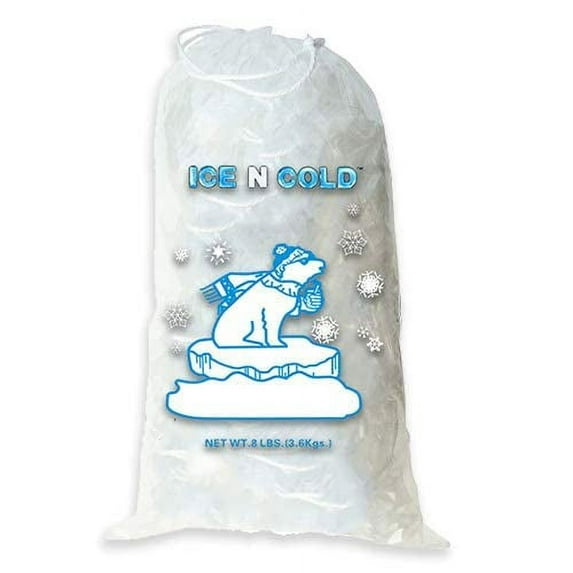 ICE N COLD Ice Bags with Drawstring Closure | 8lb, 300ct/cs | 37 mic Thickness | Portable Storage and Freezer Keeper