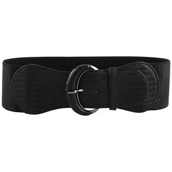 ICE PU Leather Elastic Wide Belt for Women Ladies Dress Stretch Thick Waist Belt, Black