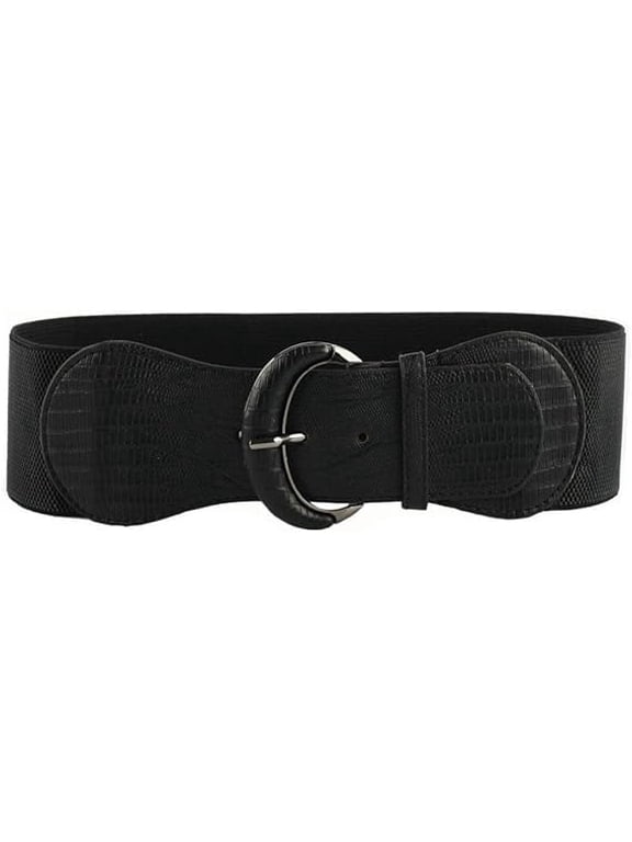 PU Leather Elastic Wide Belt for Women Ladies Dress Stretch Thick Waist Belt, Black