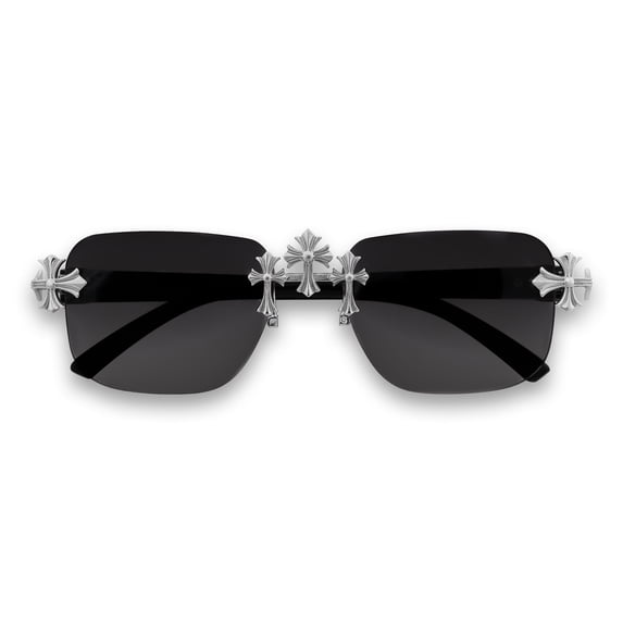 ICE STAR Classic Triple Cross Rimless Sunglasses – Frameless Design Shades for Men & Women, Luxury Streetwear Gift, Fashion Eyewear - Silver Black