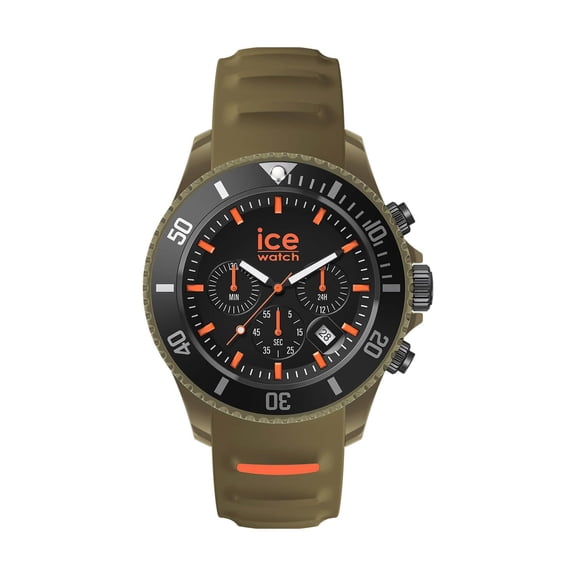 ICE-WATCH - ICE Chrono Khaki Orange - Men's Chronograph Wristwatch with Silicon Strap - 021427 (Medium) - 10 ATM Water Resistant Watch for Men, Suitable for Swimming