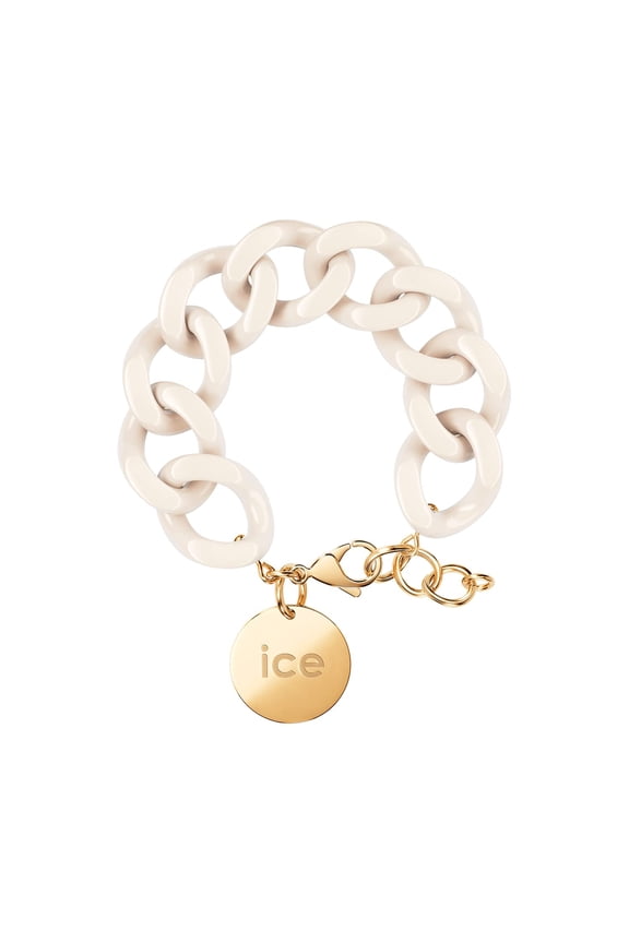 - Ice Jewellery Bracelet for Women - Chunky chain bracelet for women in off-white colour with a gold medal (020353) - Splash-Proof - Easy to Adjust - Acetate, Stainless Steel Chain