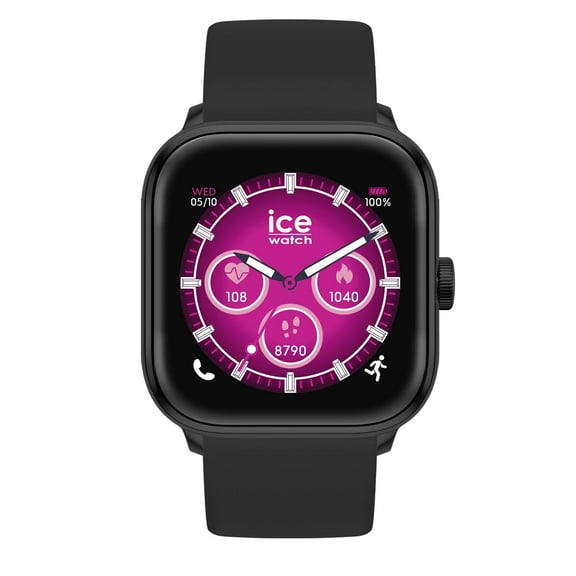 ICE-WATCH - Ice Smart 2.0 - Square Black Connected Watch with Black Silicon Strap - 023066 (1.7 Inches) - iOS, Android Water Resistant Smartwatch - Bluetooth, Pedometer, Games