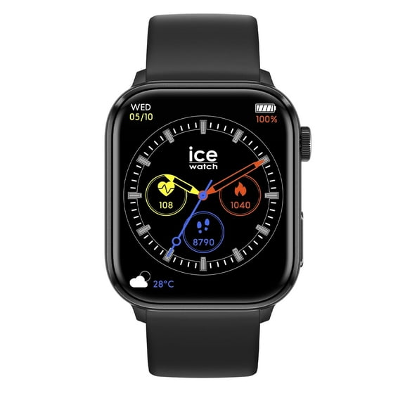 ICE-WATCH - Ice Smart 2.0 - Square Black Connected Watch with Black Silicon Strap for Men - 022535 (1,96 Inches) - iOS, Android Water Resistant Smartwatch - Bluetooth, Pedometer, Games