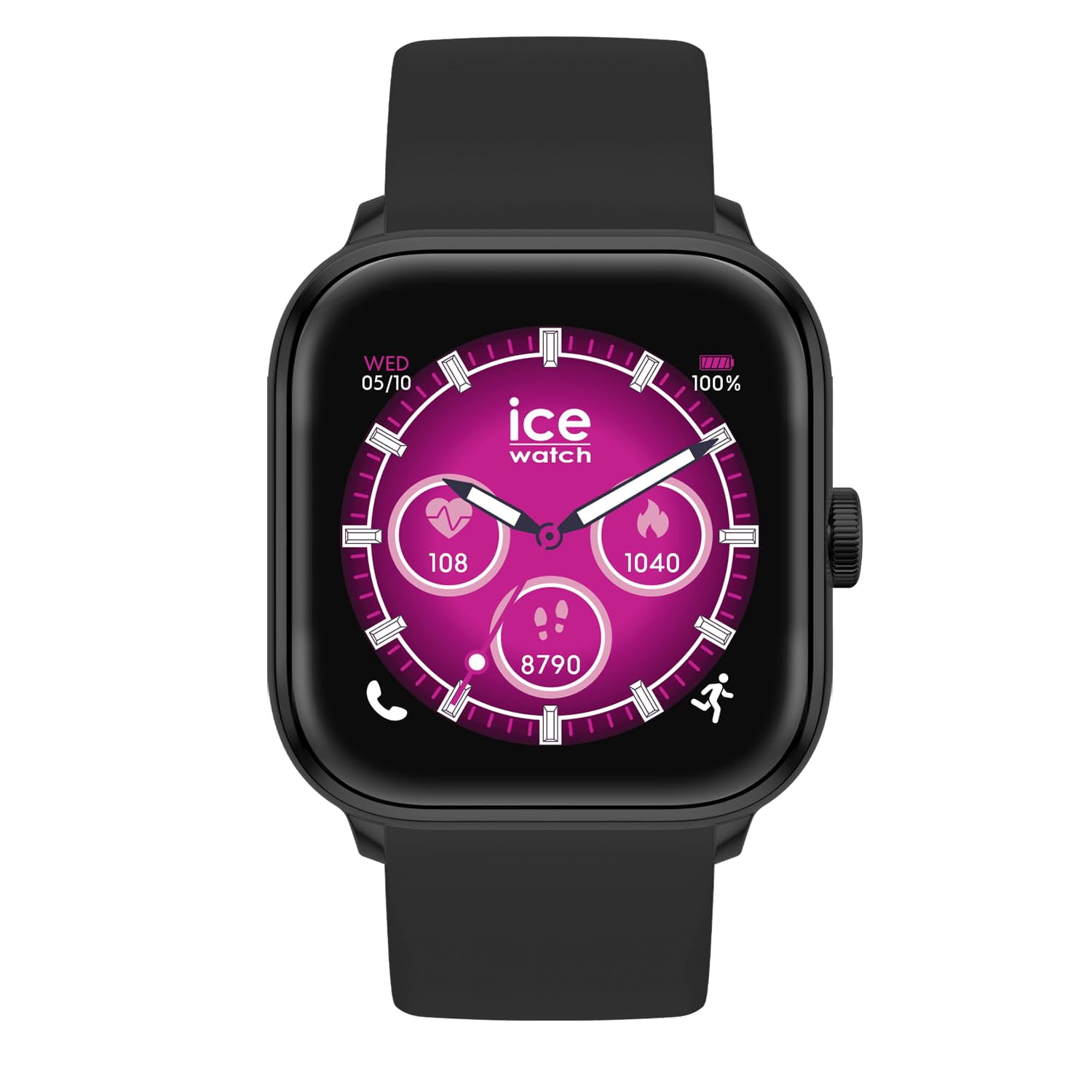 ICE-WATCH - Ice Smart 2.0 - Square Black Connected Watch with Black Silicon Strap - 023066 (1.7 Inches) - iOS, Android Water Resistant Smartwatch - Bluetooth, Pedometer, Games