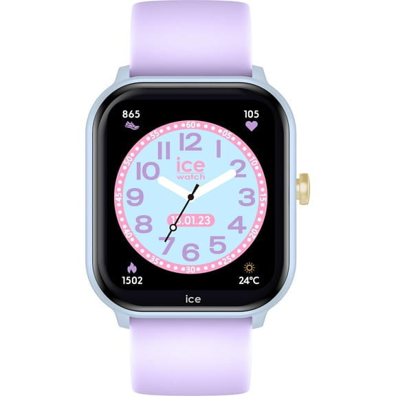 ICE-WATCH - Ice Smart Junior 2.0 - Square Soft Blue Connected Watch for Children with Purple Silicon Strap - 022800 (1,75 Inches) - iOS, Android Water Resistant Smartwatch - Music Control, Games