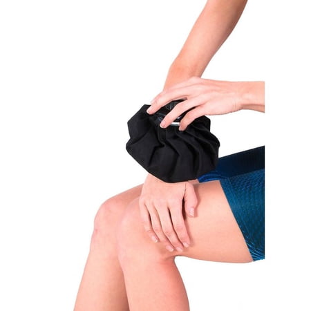 ICE20 Refillable No-Leak Ice Pack Bag with Easy Open Cap - Soft Cotton Ice Bags for Injuries - Reusable - Cold Therapy Wraps for Elbow, Knee, Ankle, Back, and Arm, Black, 9-Inch