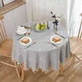thumbnail image 1 of ICEANT 110 inch Linen Textured Tablecloth with Tassel, Round Grid Pattern Waterproof Wrinkle Free Table Cover, Spill-Proof Table Cloth For Dining Room & Living Room, Grey, 1 of 6