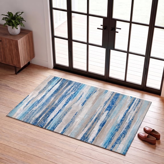 ICEANT 2'x3' Non-Slip Machine Washable Runner Rug with Vintage Boho Design, Low Pile, Indoor, Ocean Blue