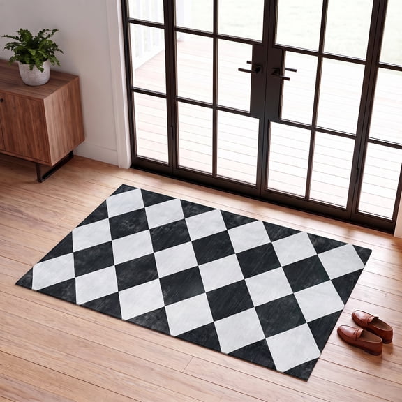 ICEANT 2'x4' Non-Slip Machine Washable Runner Rug with Geometric Checkerboard Design, Chess Grid