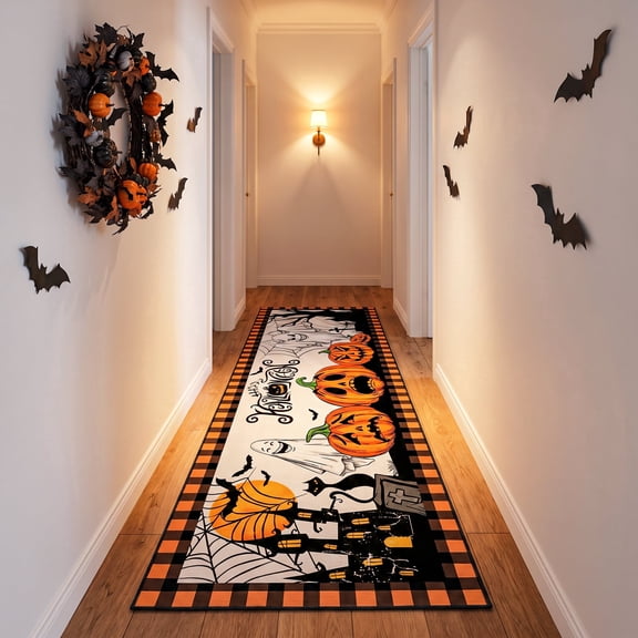 ICEANT 2'x6' Washable rug,Non-slip Low Pile Halloween Runner Rug for Hallway Kitchen Entryway, Orange