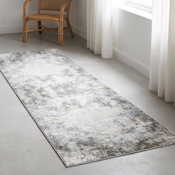 ICEANT 2'x6' Non-Slip Machine Washable Runner Rug with Abstract Textured Design, Mist Haze