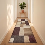 ICEANT 2'x6' Non-Slip Machine Washable Runner Rug with Geometric Patchwork Design, Earth Brown/Black/Beige/Brown