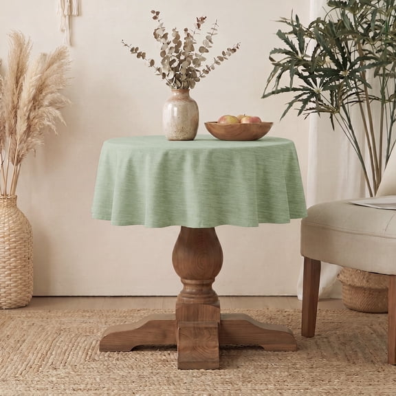 ICEANT 24 inch Round Tablecloth, Linen Woven Waterproof End Bedside Table Cover, Solid Textured Linen Spill-Proof Table Cloth, Wrinkle Free Party Tablecloth For Outdoor Indoor, Grass Green