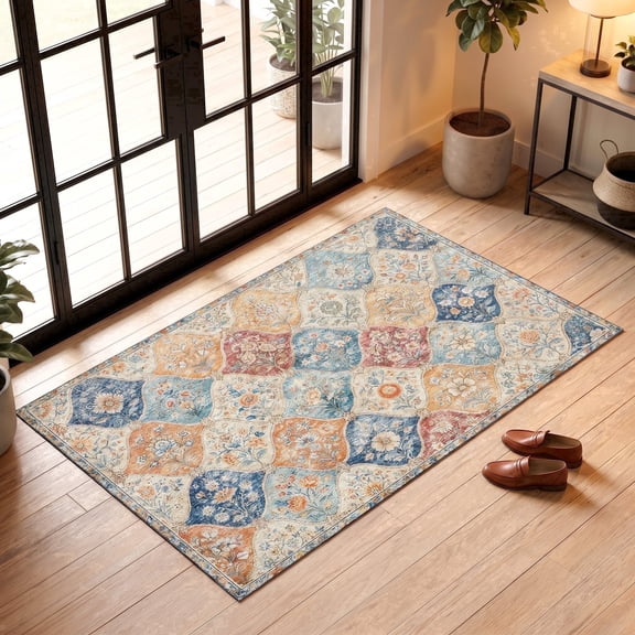ICEANT 2'x3' Non-Slip Doormat with Gripper, Boho Vintage Style Entryway Rug Machine Washable Aesthetic Throw Carpet for Bedroom Living Room Hallway, MultiColor