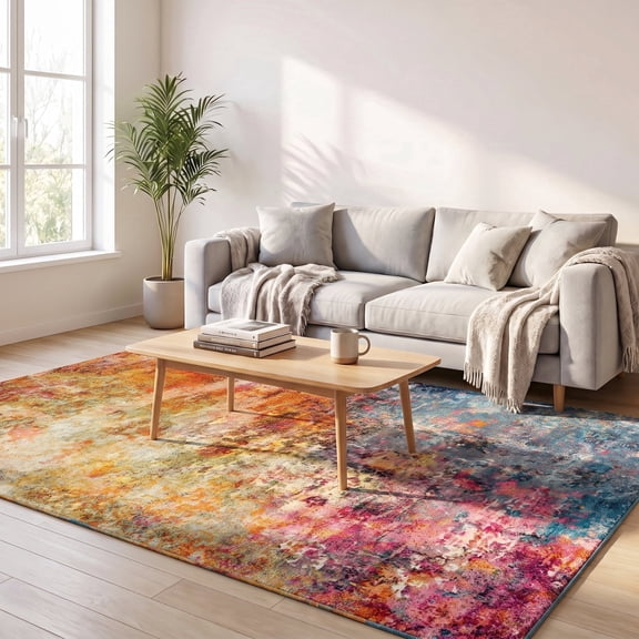 ICEANT 5'x7' Large Area Rugs, Abstract Pattern Carpets for Living Room Bedroom Dining Room, Washable Non Slip Printed Mat, Multicolor