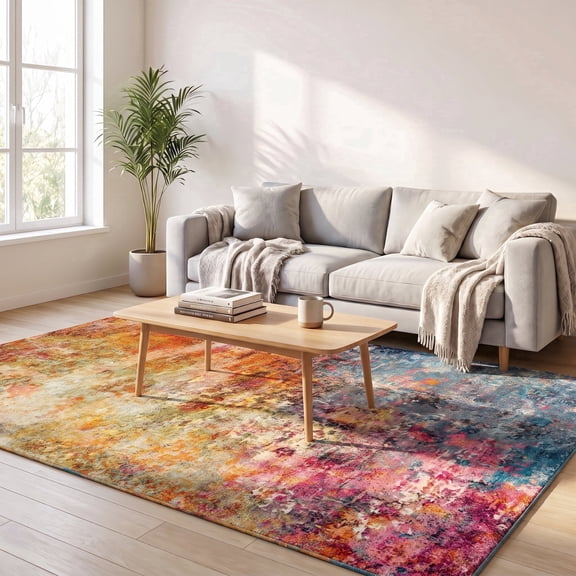 ICEANT 5'x7' Large Area Rugs, Abstract Pattern Carpets for Living Room Bedroom Dining Room, Washable Non Slip Printed Mat,Color Surge