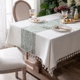 thumbnail image 1 of ICEANT 58×86 inch European Design Tablecloth with Tassel, Wrinkle Free Waterproof Polyester Table Cover, Rectangle Washable Tablecloth for Kitchen, Living Room, Outdoor Party, Green, 1 of 7