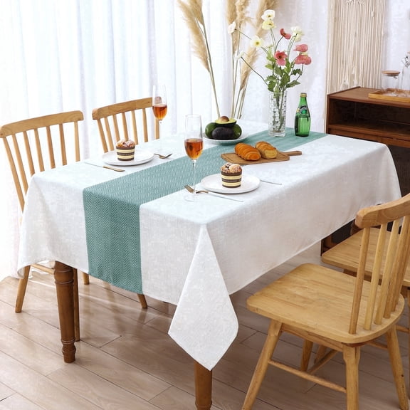 ICEANT 60×84 inch Textured Linen Tablecloth, Rectangle Waterproof Spill-Proof Linen Woven Table Cover, Wrinkle Free Solid Soft Dining Tablecloths For Home and Party, Green