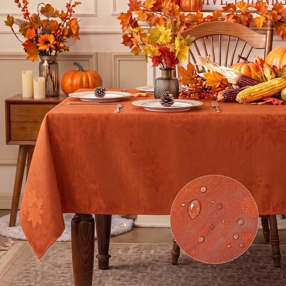 ICEANT 60"x84" Maple Leaf Printed Waterproof Table Cover, Wipeable Plastic for Kitchen Dining Outdoor, Washable Non Slip Printed, Caramel