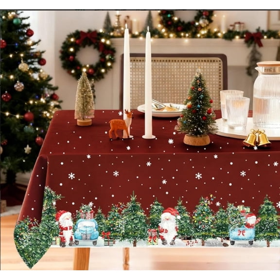 ICEANT Christmas Tablecloth - 60x84 Inch Rectangular Table Cover,Santa Claus Christmas Trees Washable Table Cloth for Party Picnic Dinner Decor,Red