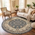 thumbnail image 1 of ICEANT Persian Style Round Area Rug, 4'x4' Round Vintage Anti-Slip Carpet for Living Room Bedroom, Boho Non-Shedding Mat for Balcony Floor, Dark Blue, 1 of 5