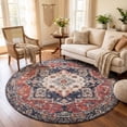 thumbnail image 1 of ICEANT Persian Style Round Area Rug, 6'x6' Round Vintage Anti-Slip Carpet for Living Room Bedroom, Boho Non-Shedding Mat for Balcony Floor, Red, 1 of 5