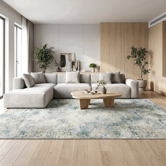 ICEANT 5'x10' Rectangle Area Rug, Abstract Style Living Room Area Rug with Non-Slip Bottom, Machine Washable Low Pile Carpet for Bedroom Kitchen Hallway, Green