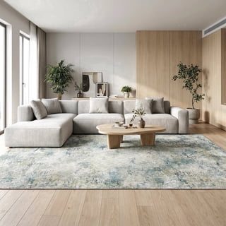 ICEANT 5'x7' Rectangle Area Rug, Abstract Style Living Room Area Rug with Non-Slip Bottom, Machine Washable Low Pile Carpet for Bedroom Kitchen Hallway, Green
