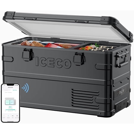 ICECO APL35 Dual Zone Portable Fridge Freezer, 37 Quart 12V Car Refrigerator with Secop Nano Compressor, Aluminum Cooler